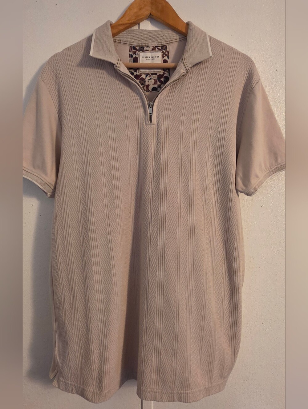 Denim & Flower Beige Short-Sleeve Zip Polo